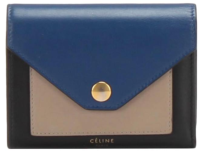 Céline Portafoglio compatto in pelle blu Celine Multicolore Vitello simile a un vitello  ref.412274