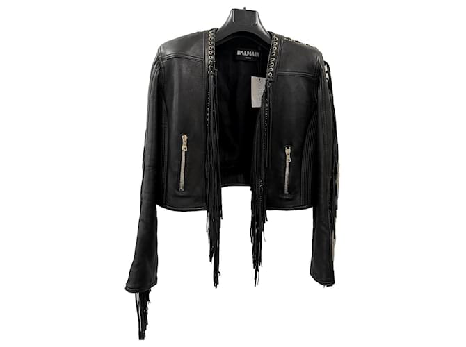 Balmain Jackets Black Golden Leather  ref.412294