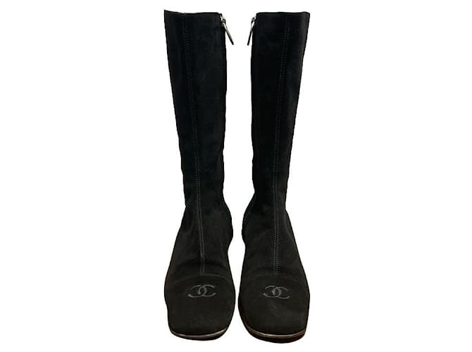 Chanel Boots Black Deerskin  ref.412348