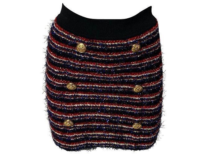 Balmain Tweed Pencil Skirt in Multicolor Polyamide Multiple colors