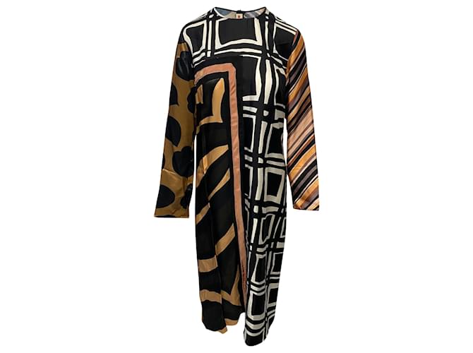 Marni Geometric Print Dress in Multicolor Viscose Brown Cellulose fibre  ref.412432