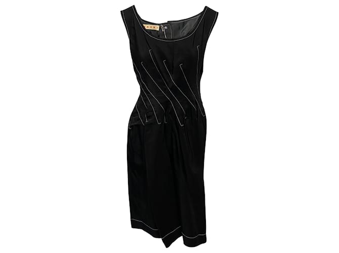Marni Contrast Stitch Dress in Black Ramie  ref.412445