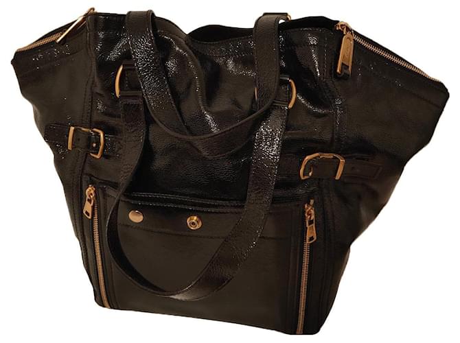 Sac Yves Saint Laurent Downtown en cuir verni noir 