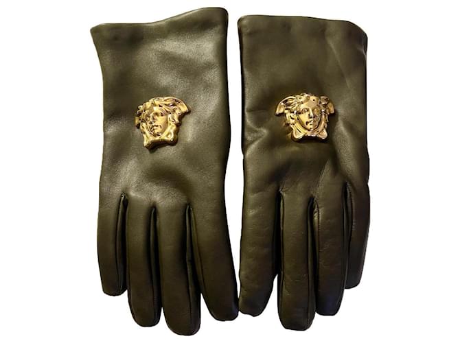 Versace Gloves Khaki Cashmere Lambskin  ref.412916