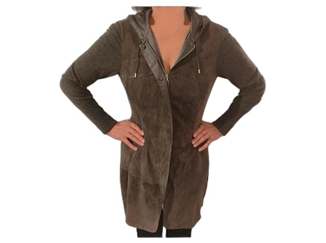 Brunello Cucinelli Bi-material overshirt / coat Grey Leather Cashmere  ref.412928