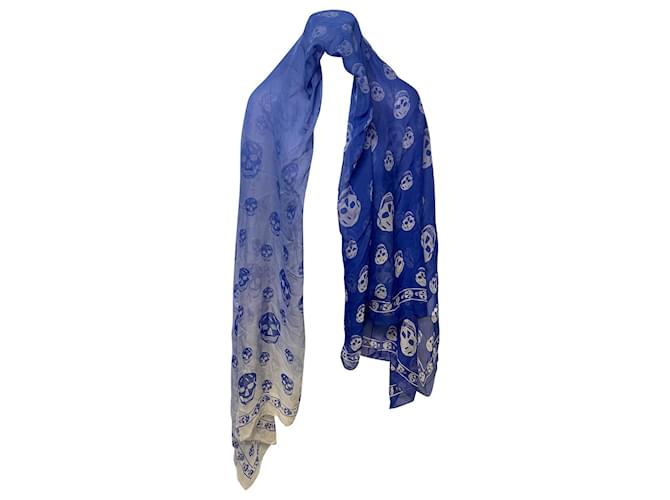 Alexander McQueen Extra Large Ombre Skull Scarf in Blue Silk ref