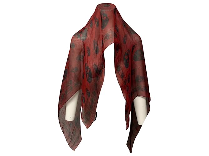 Alexander McQueen – Quadratischer Schal mit Totenkopf-Muster aus roter Seide  ref.412947