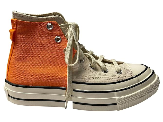 Converse x Feng Chen Wang Chuck 70 High Top Sneakers in Persimmon Ivory Canvas Rubber Orange Cloth  ref.412950