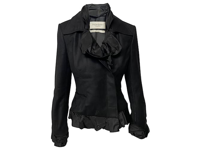 Yves Saint Laurent Rive Gauche Evening Blazer in Black Wool Cotton  ref.412959