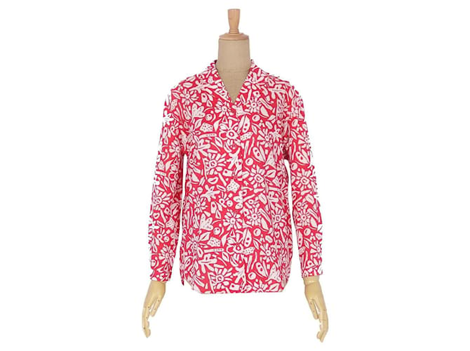 [Usagé] Vintage Christian Dior chemise à motif complet chemisier dames ouvert couleur S rouge Coton  ref.412967