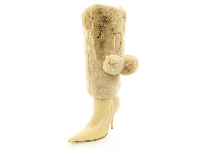 [Used] DIOR / Christian Dior Long boots Boots Beige system Leather Fur  ref.412968