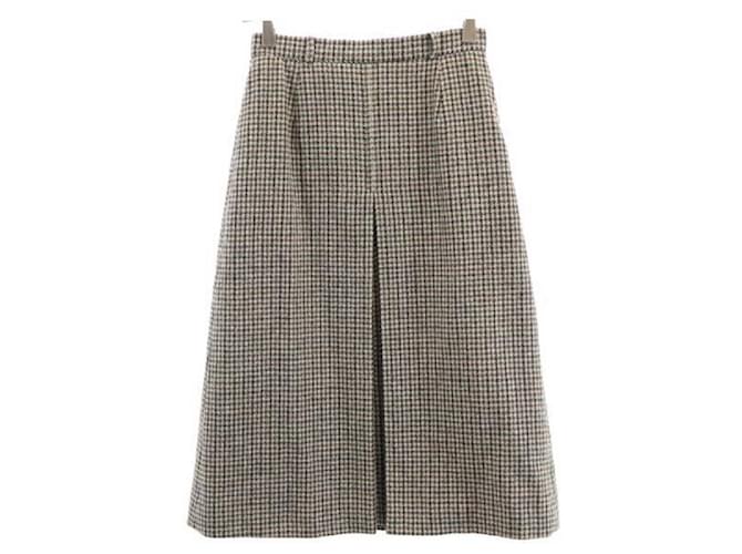 [Used] Burberry Tuck Plaid Houndstooth Skirt Brown BURBERRYS Below Knee Length Wool  ref.413015