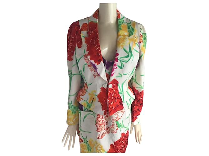 Thierry Mugler Painted Floral Fitted Jacket and Dress Ensemble Multiple colors Viscose Rayon  ref.413034
