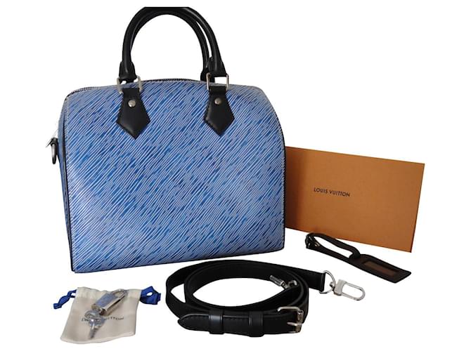 Handbags Louis Vuitton Speedy Shoulder Strap 25 Blue Denim EPI Leather