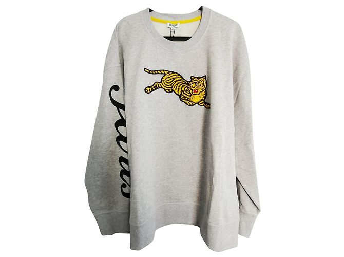 Kenzo Jumping Tiger Sweatshirt Grau Schwarz Gelb Baumwolle XL