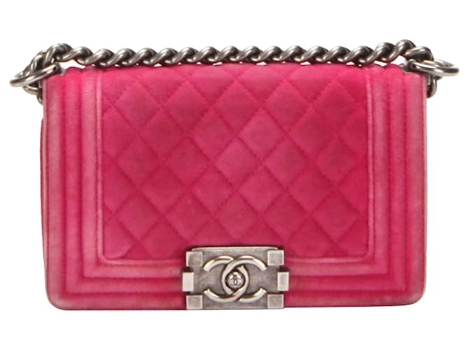 Boy Chanel Rosa Kleine Jungen-Samt-Überschlagtasche Pink Tuch  ref.413104
