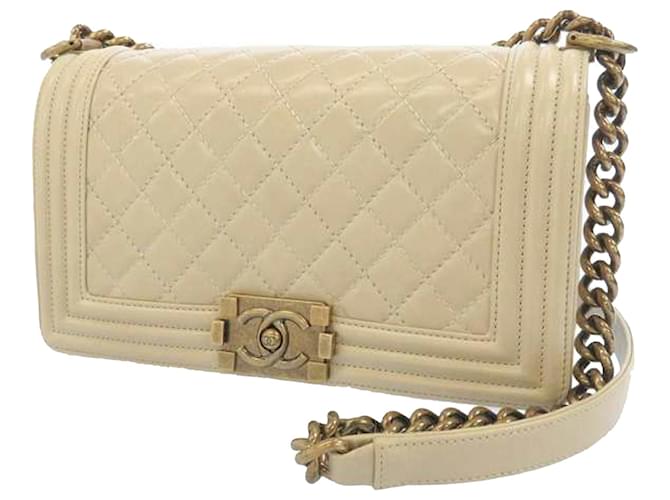 Chanel Brown Medium Boy Lambskin Leather Shoulder Bag Beige  ref.413231