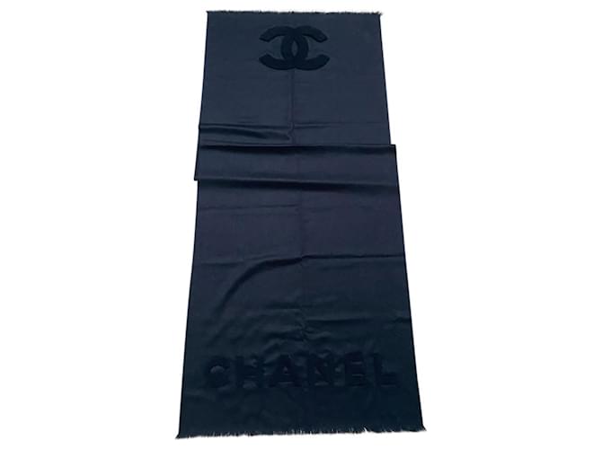 Chanel negro cashmere maxi stole nuevo Cachemira  ref.413362