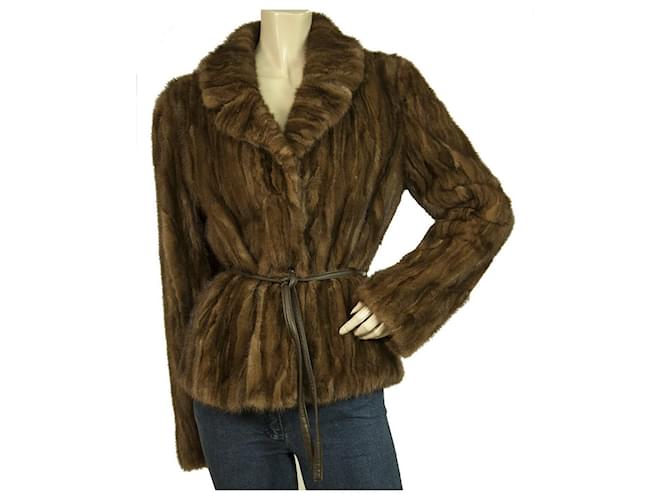 Autre Marque LALTRAMODA Chocolate Brown Mink Fur Cardigan Jacket Size 44 W. Thin Leather Belt Light brown  ref.413550