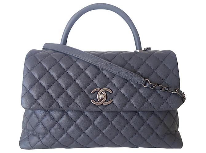 Chanel coco handle bag Grey Leather  ref.413614