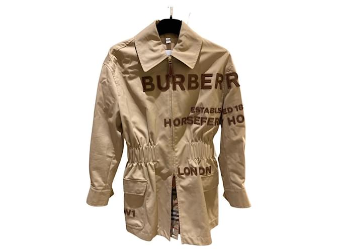 Burberry Horseferry-Logoapplikation Jacke mit Reißverschluss Beige Baumwolle Satin  ref.413704