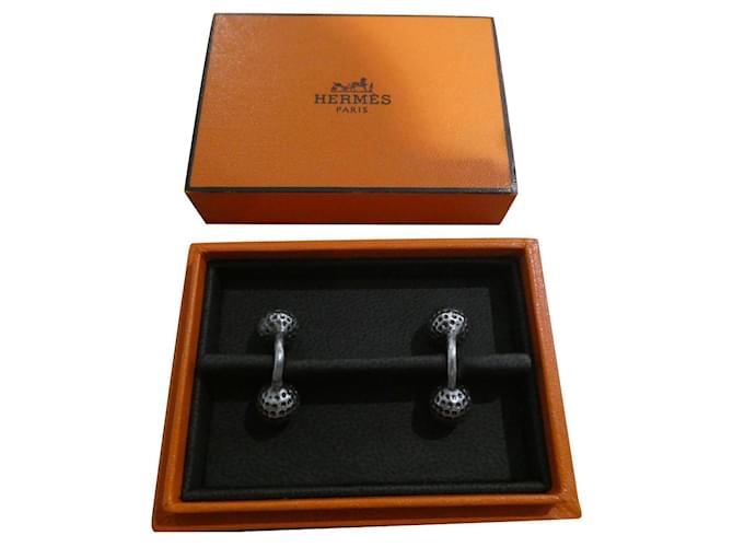 coppia di gemelli Hermès in scatola argento Silver hardware  ref.413753