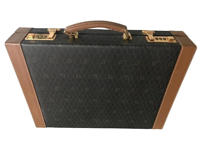 Dior Bags Briefcases Brown Beige Leather Cloth  ref.413815