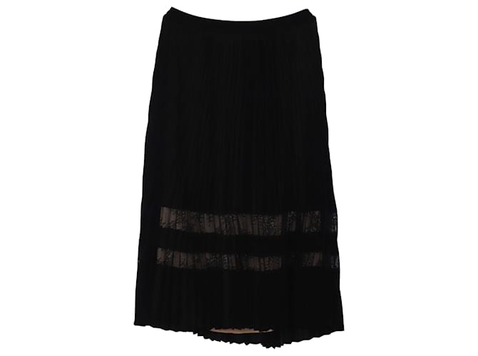 Michael Michael Kors Lace-trimmed Pleated Crepe de Chine Midi Skirt Black Polyester  ref.413821