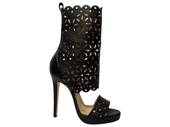 Sandalias con corte láser Charlotte de Oscar de la Renta 120 en cuero negro  ref.413850