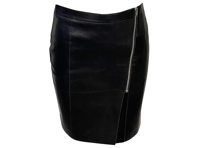 Minifalda Alexander Wang con cremallera asimétrica en piel de cordero negra Negro Cuero  ref.413854