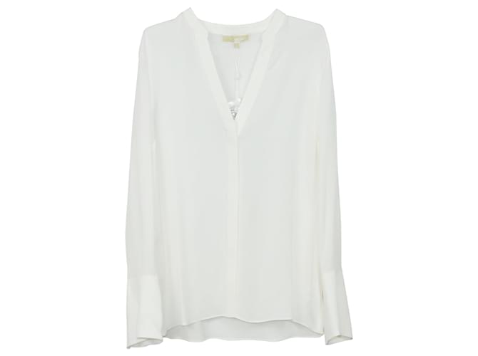 Michael Michael Kors V Neck Flared Cuff Shirt White Silk  ref.413855