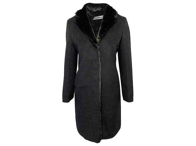 Jil Sander Long Faux Fur Coat in Black Wool and Angora  ref.413856