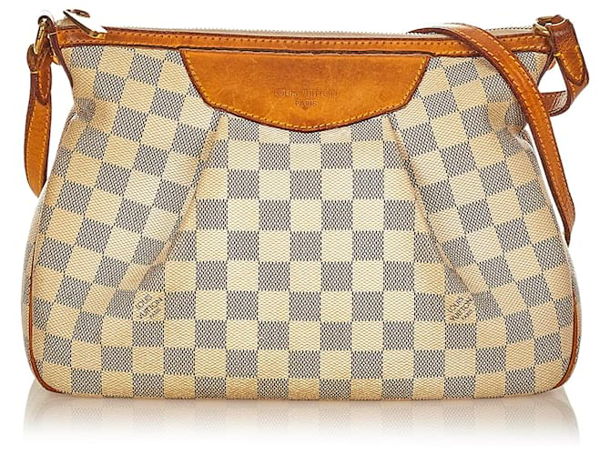 Louis Vuitton White Damier Azur Siracusa PM Blue Leather Cloth ref.880578 -  Joli Closet