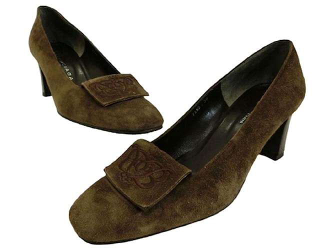 [Used] Balenciaga Suede / Suede leather pumps No. 36 (23 cm standard) High heels Dark brown  ref.414028