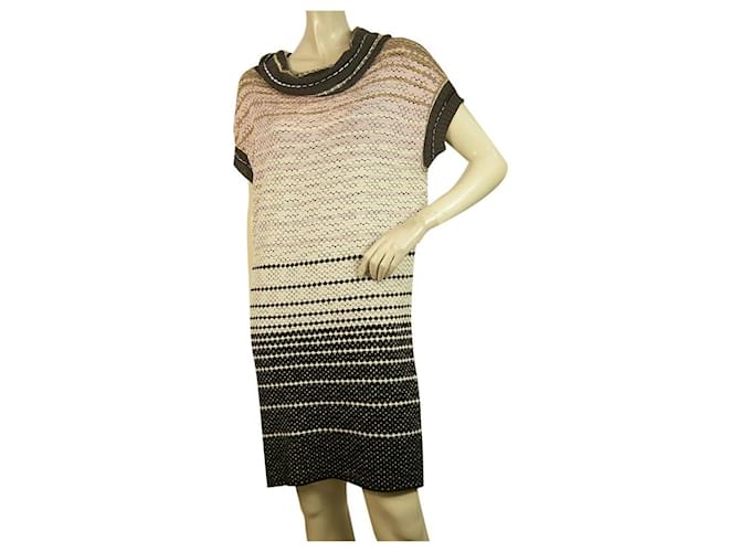 M Missoni Beige Pink brown Black Knitted Cap Sleeve knee length dress 42 It Multiple colors Viscose  ref.414031