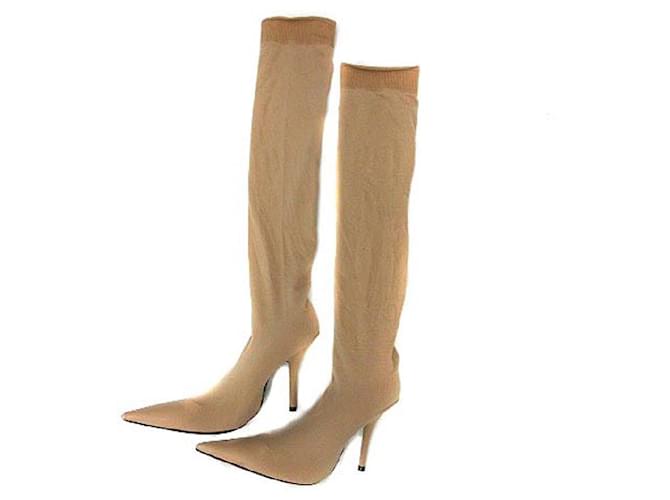 [Used] BALENCIAGA Socks Boots Pumps Knee High Long Pointed Toe Stilettos 36 23cm Beige Cloth  ref.414033