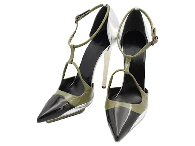 [Used] Balenciaga High Heels Pumps Sandals Ladies Enamel Green Silver 38 inch 207643 WABH5 1259 SCARPA PELLE S .GOMMA Black Leather  ref.414034