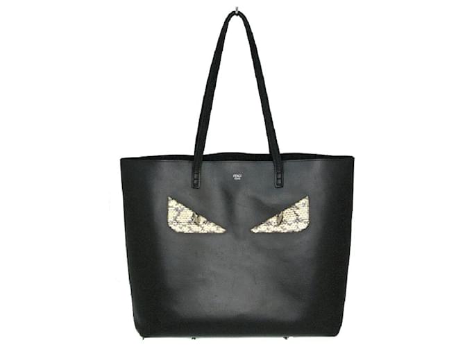 [Occasion] FENDI Sacs Sac BAG BUGS Monster Tote Bag Shopping Bag Python x Cuir Noir  ref.414041