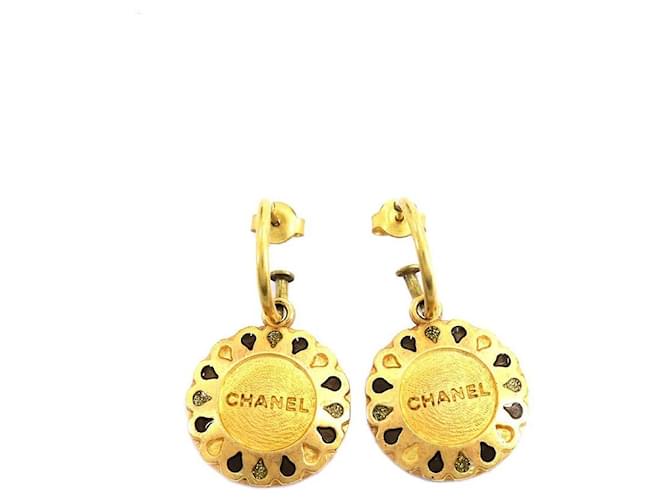 [Used] CHANEL Round Swing Earrings Gold Accessories 99A Vintage Vintage Earrings Golden Metal  ref.414045