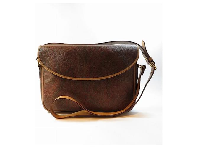 [Used] Etro Paisley PVC Leather Flap Bag Shoulder Bag Brown  ref.414049