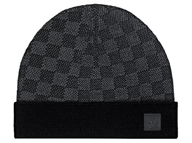 LOUIS VUITTON Wool Bonnet Petit Damier Beanie Hat Grey 408404