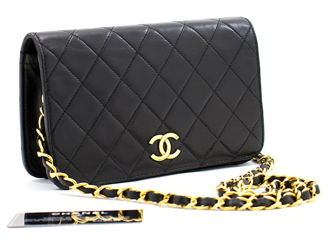 CHANEL Full Flap Chain Shoulder Bag Clutch Black Quilted Lambskin Leather  ref.414194