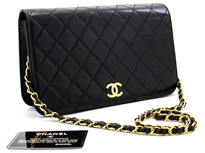 CHANEL Full Flap Chain Shoulder Bag Clutch Black Quilted Lambskin Leather  ref.414197