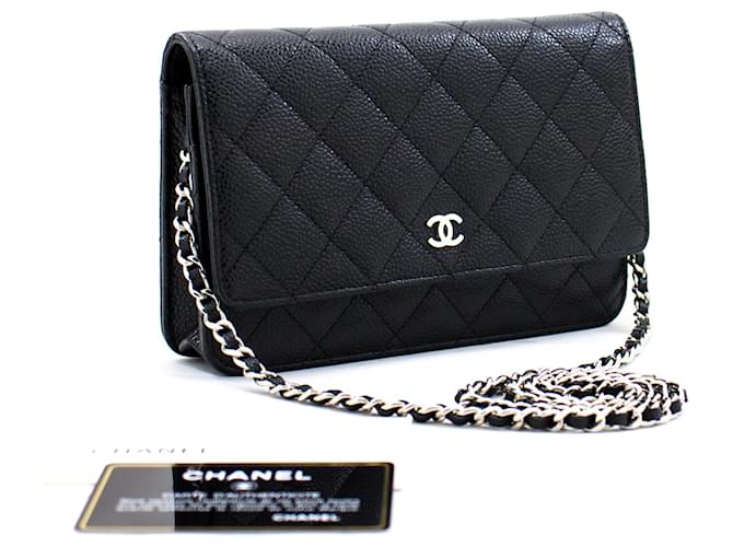 CHANEL Caviar Wallet On Chain WOC Black Shoulder Bag Crossbody Leather  ref.414198