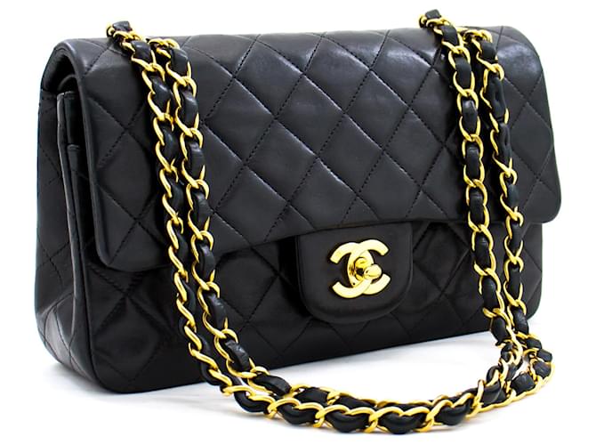 Chanel 2.55 lined flap 9" Chain Shoulder Bag Black Lambskin Purse Leather  ref.414200