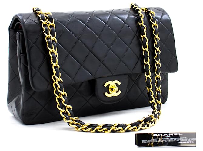 Chanel 2.55 Bolsa de ombro com aba forrada de corrente média preta Preto Couro  ref.414201