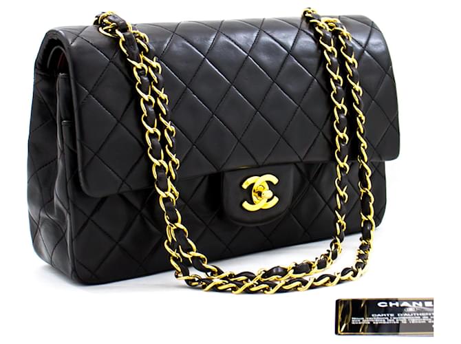Chanel 2.55 lined flap 10" Chain Shoulder Bag Black Lambskin Leather  ref.414204