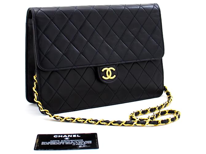 CHANEL Chain Shoulder Bag Clutch Navy Quilted Flap Lambskin Purse