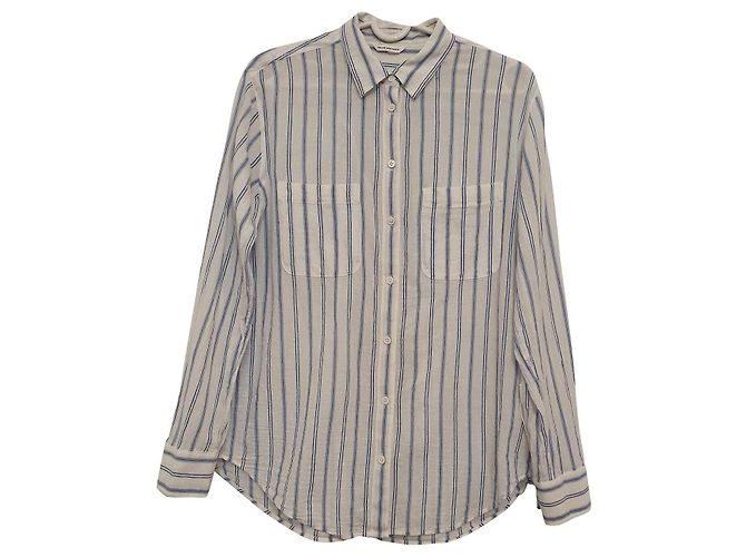 Camicia Club Monaco in cotone a righe bianche e blu Bianco