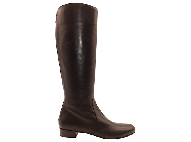 Prada Nicola Knee-High Riding Boots in Black Calfskin Leather Pony-style calfskin  ref.414312